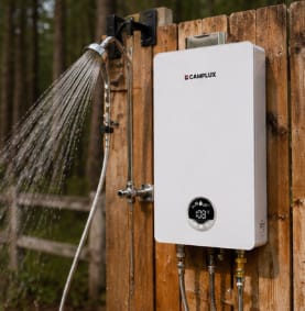 Customer photo review of 3.18 GPM Indoor Propane Tankless Water Heater with Wall Thimble, White