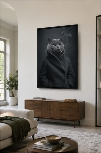 Customer photo review of Custom Moody Gray Cat Portrait Canvas Wall Art