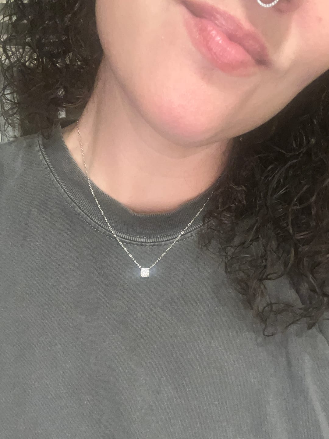 Customer photo review of Cushion Cut Moissanite Necklace