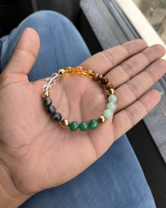 Customer photo review of Dhan Yog Bracelet – Natural Wealth & Prosperity Gemstone Bracelet