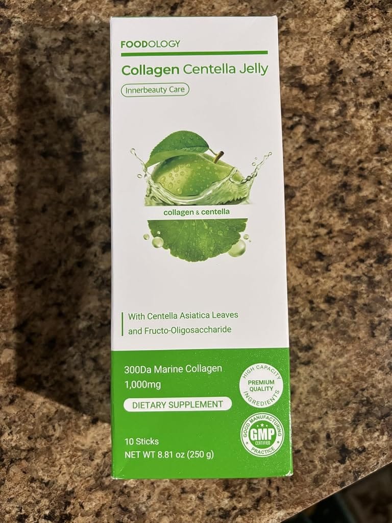 Customer photo review of FOODOLOGY Collagen Centella Jelly (Green Apple) – Collagen Peptide with PDRN – Biotin, Vitamin A & E for Skin Glow, Hair & Nails – 10 Sticks