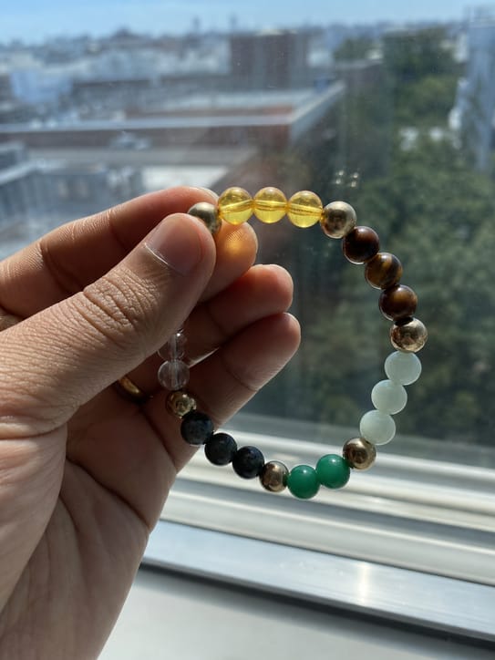 Customer photo review of Dhan Yog Bracelet – Natural Wealth & Prosperity Gemstone Bracelet