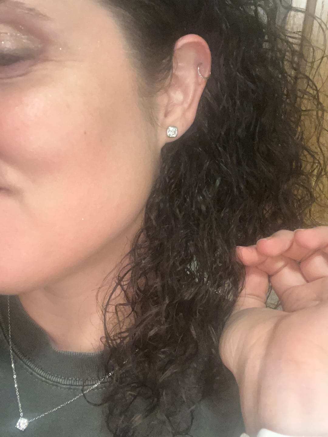 Customer photo review of Cushion Cut Bezel Moissanite Stud Earrings