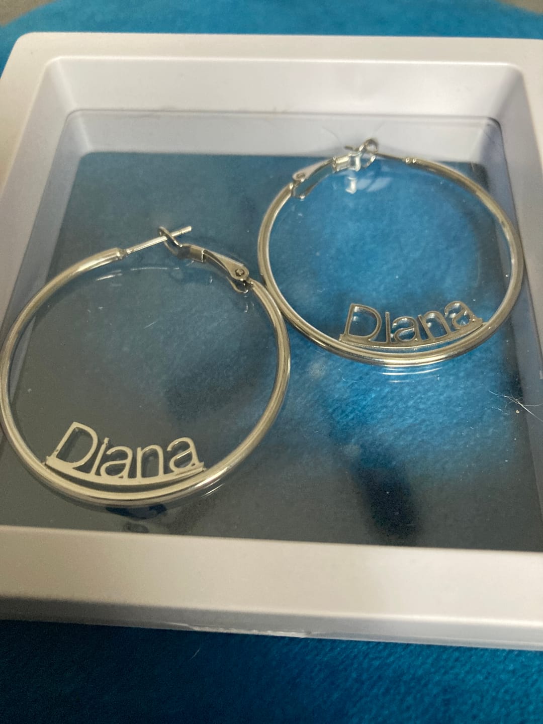 Customer photo review of Name Hoop Earrings