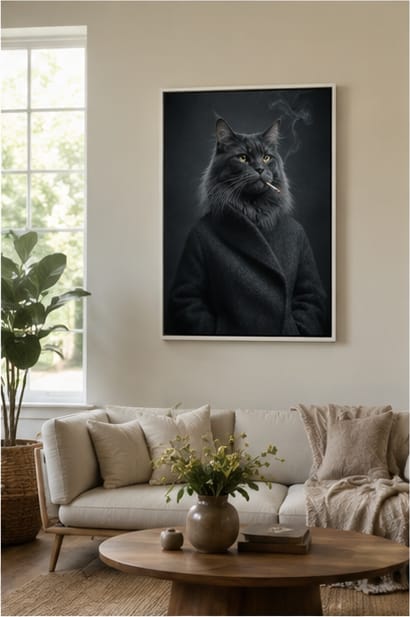 Customer photo review of Custom Moody Gray Cat Portrait Canvas Wall Art