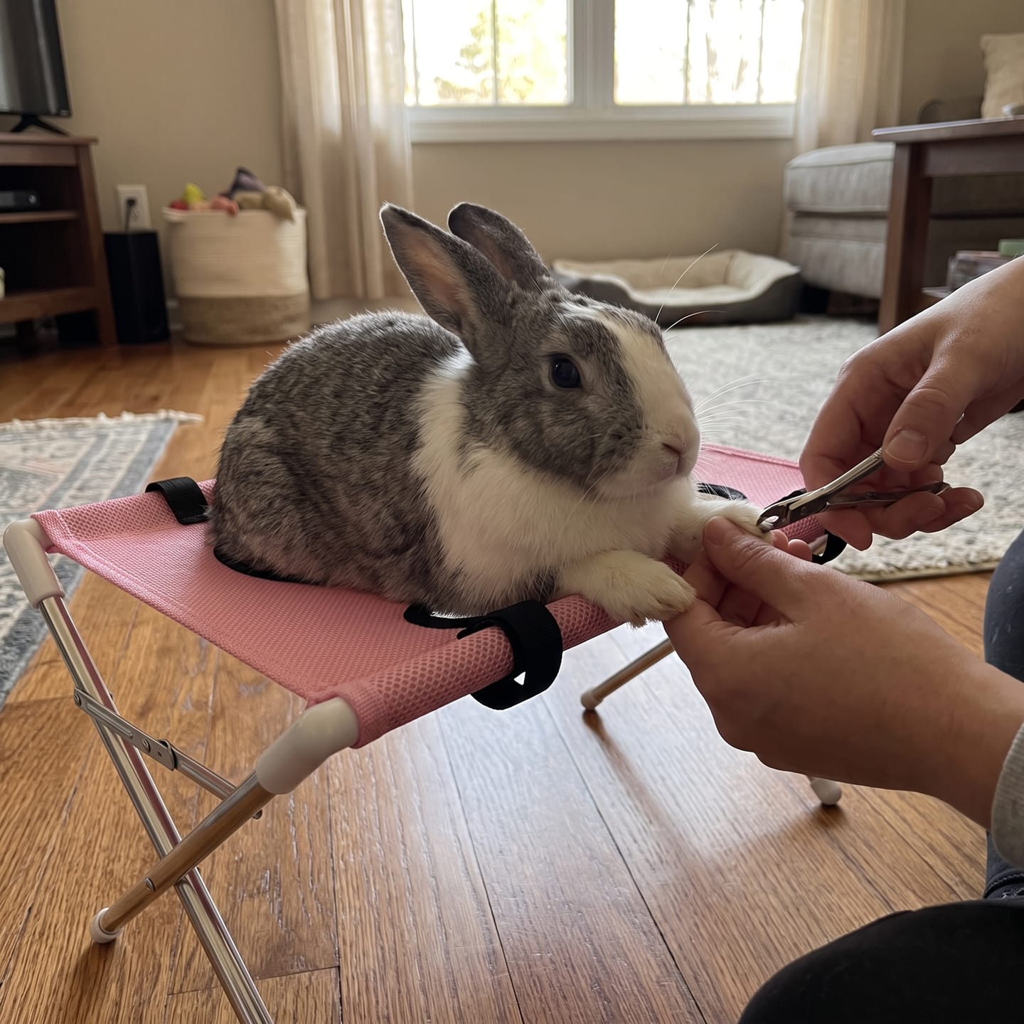 Customer photo review of Washpaws — Bunny Grooming & Care Chair