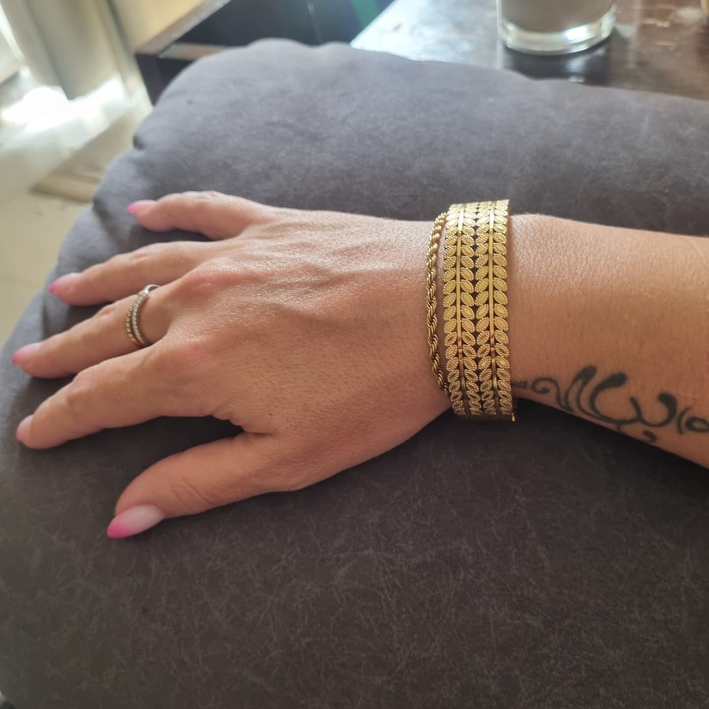 Customer photo review of Layered Gold Leaf Bangle