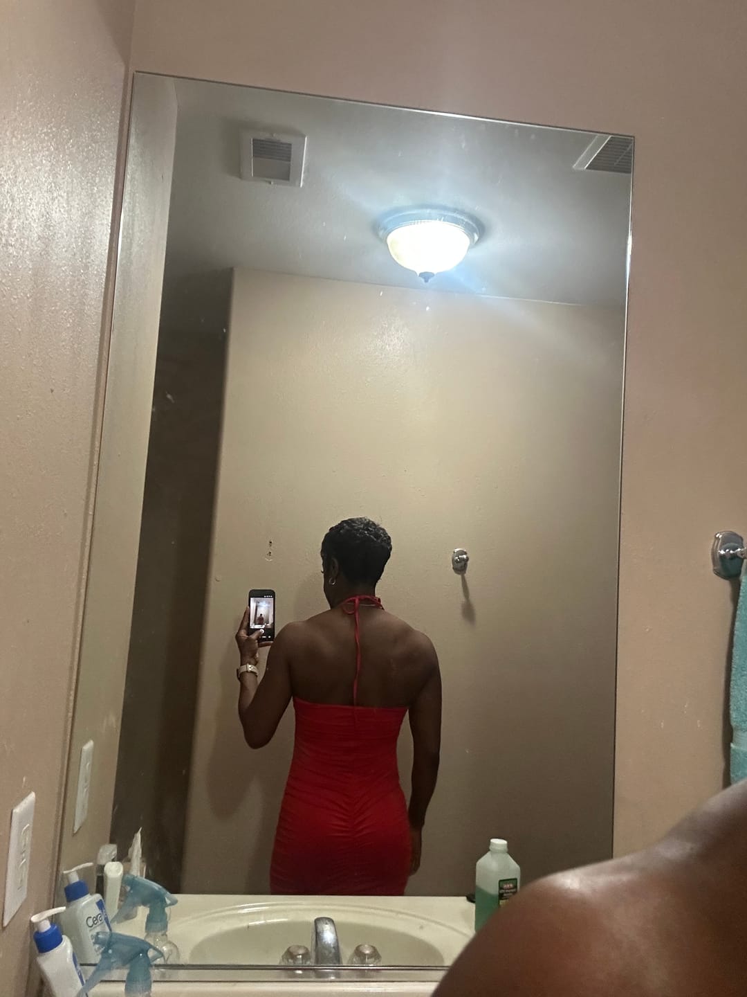 Customer photo review of Solid Cutout Ruched Dress