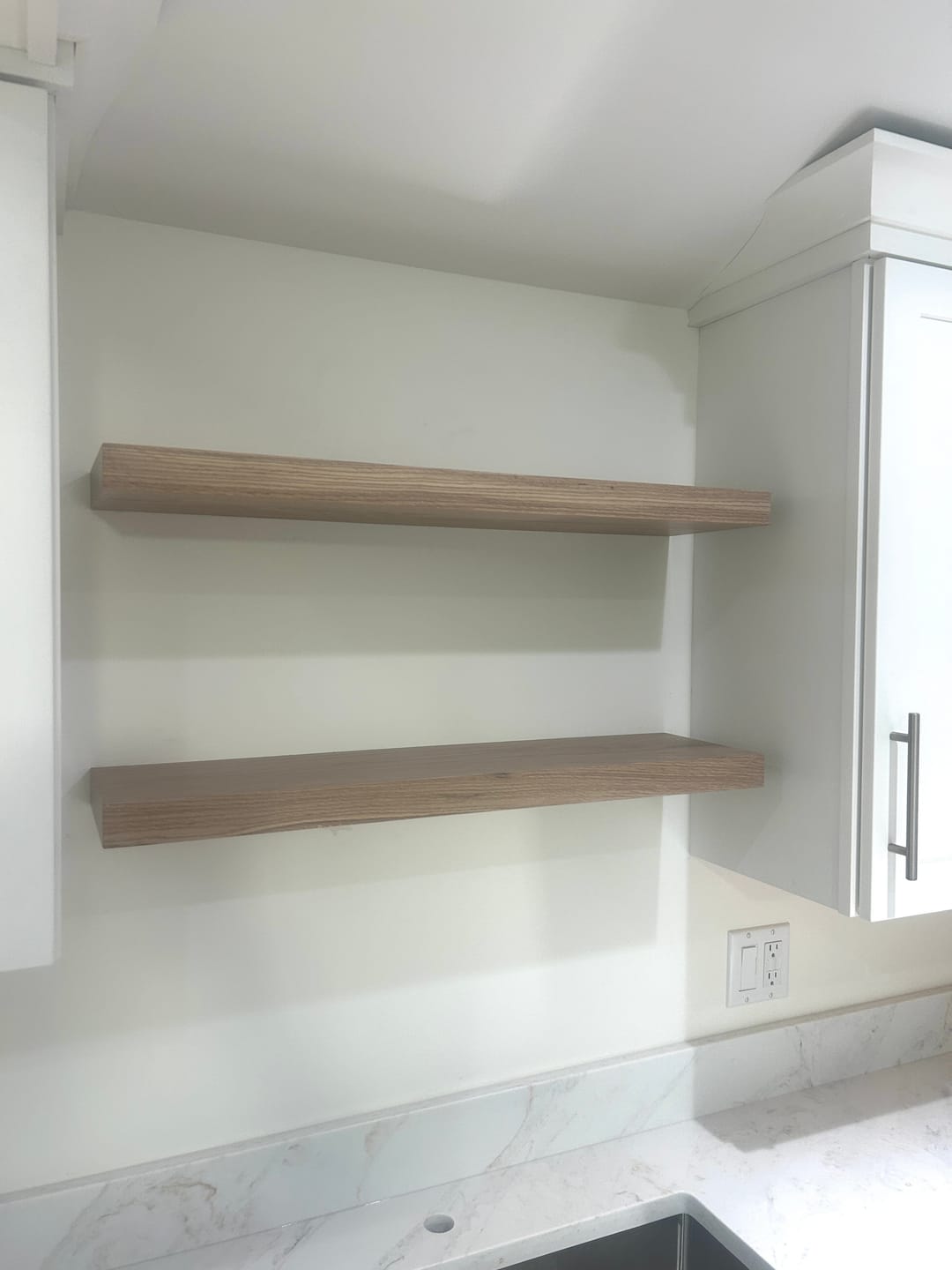 Customer photo review of White Oak Hardwood Floating Shelves