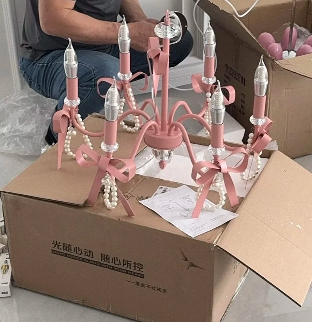 Customer photo review of Pink Crystal Kids Chandelier