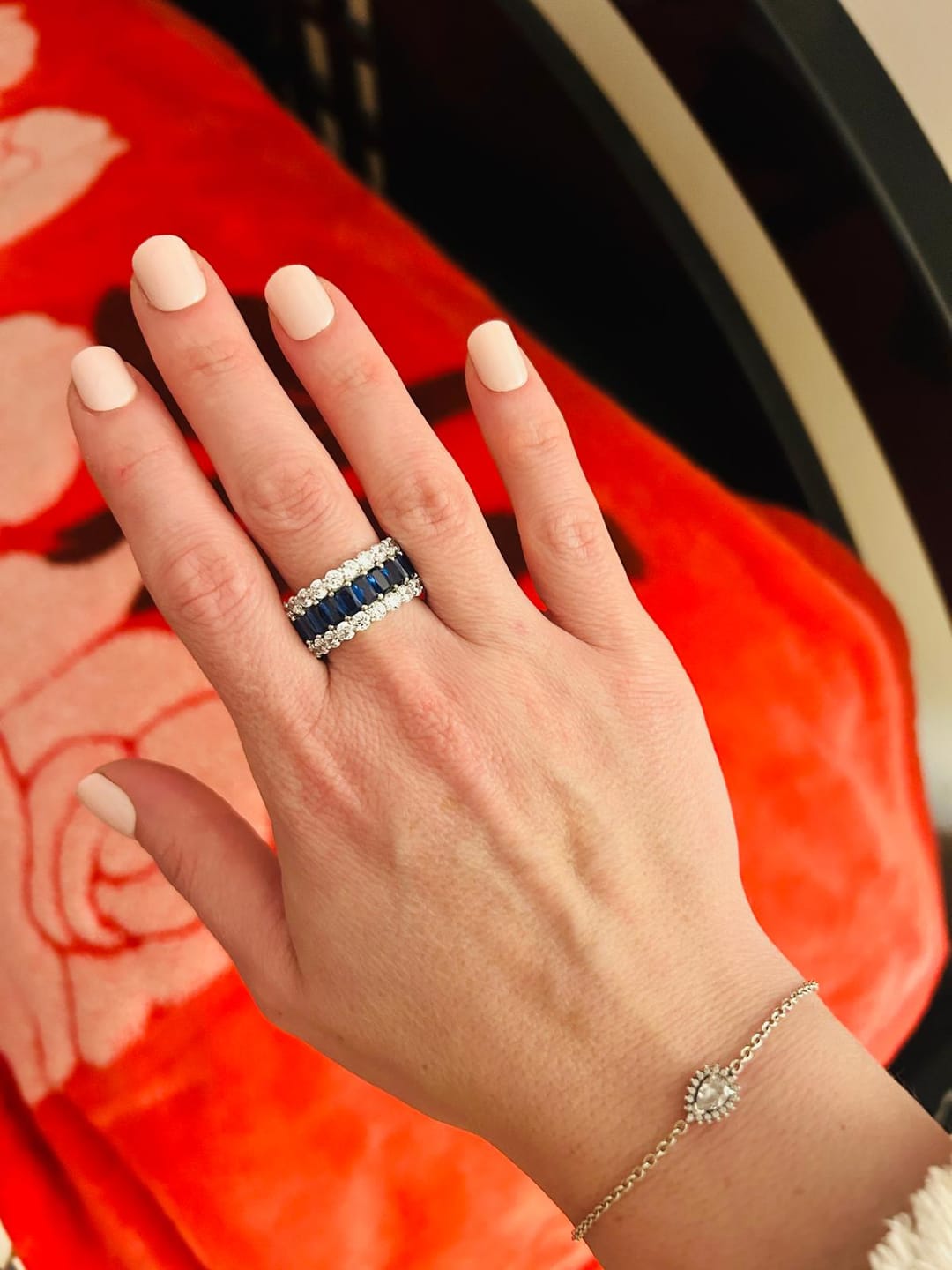 Customer photo review of Stackable Square zirconia sterling silver Eternity Wedding Band Ring