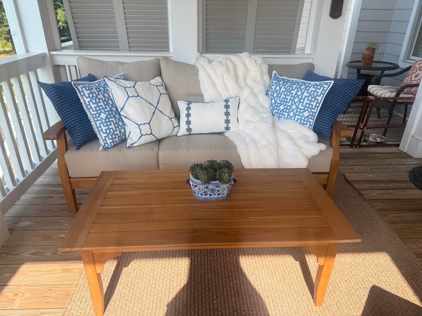 Customer photo review of Bambury, Indoor/Outdoor Navy Azure Blue Throw Pillow Cover, with Piping, 22"x22"