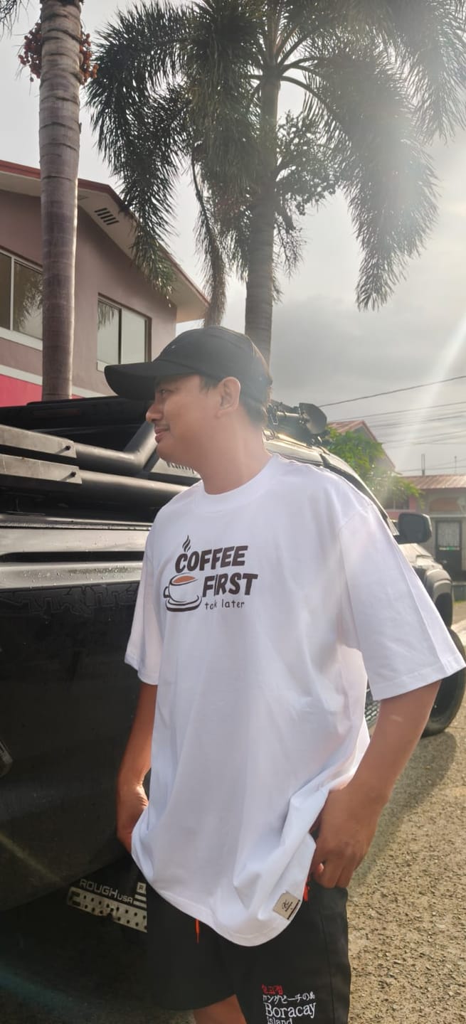 Customer photo review of Coffee First, Talk Later Oversized Tee - 100% Premium Cotton