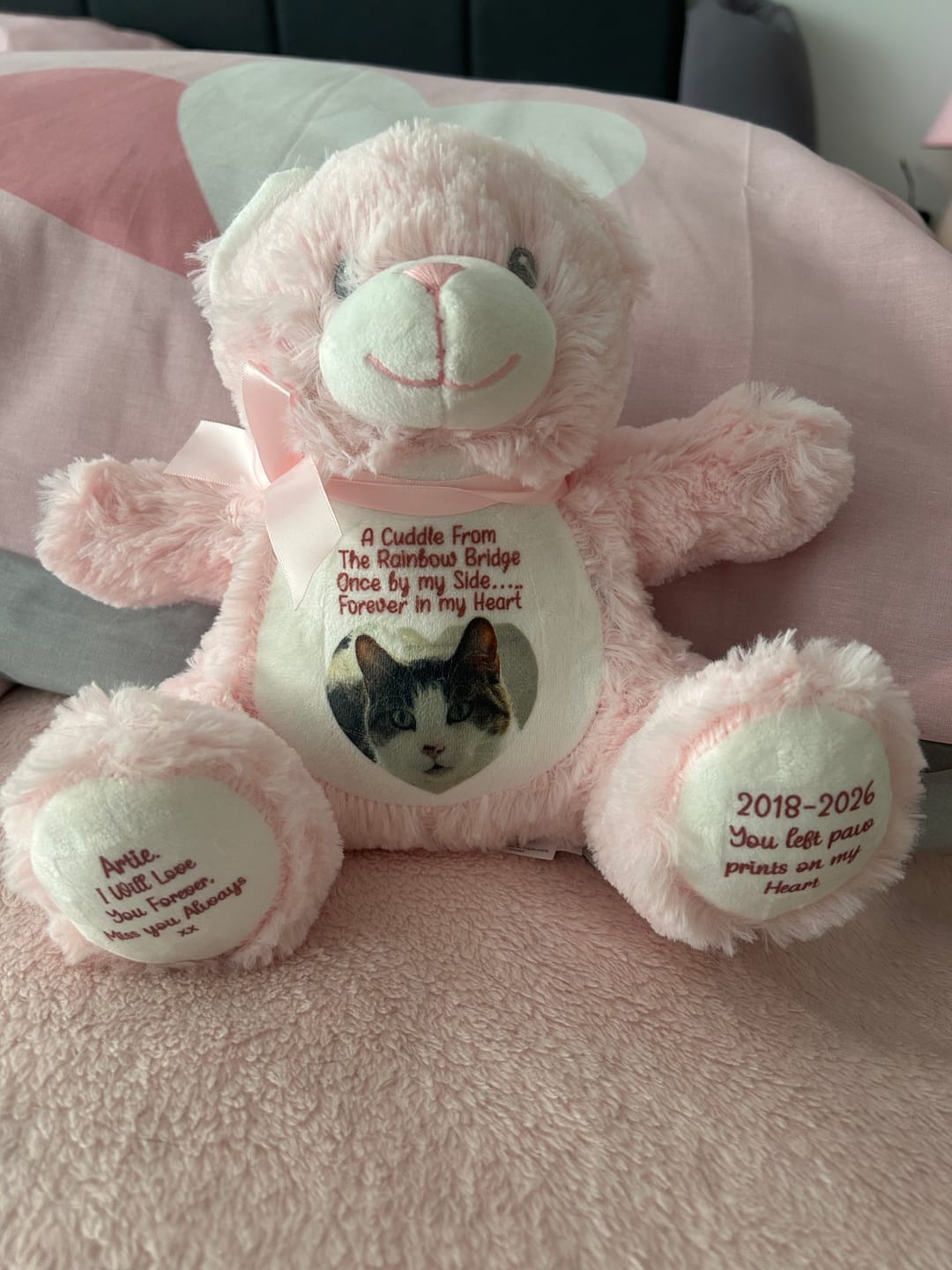 Customer photo review of A Cuddle from Heaven Personalised Photo Teddy Bear