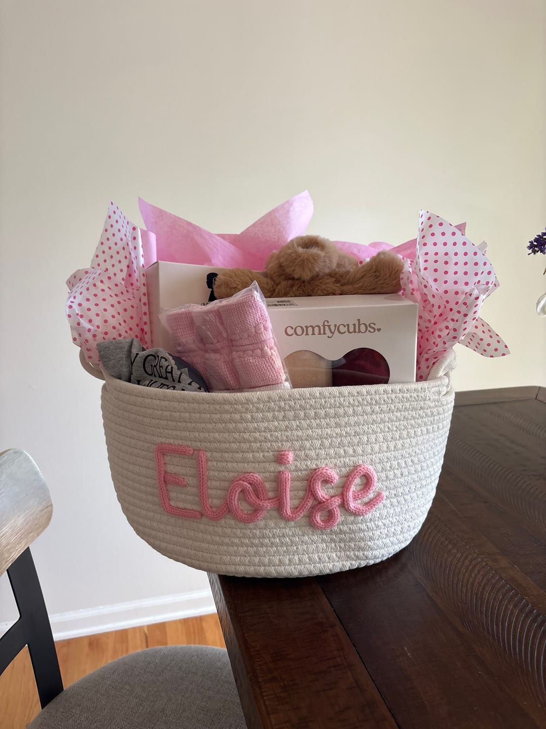 Customer photo review of Baby Knits™  Multicolor Personalized Knitted Basket