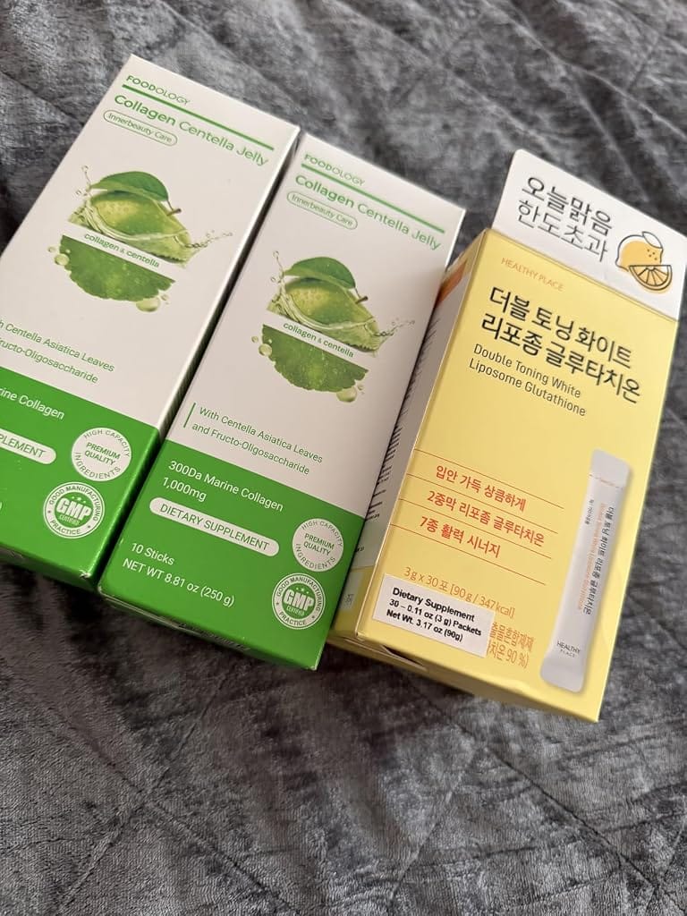 Customer photo review of FOODOLOGY Collagen Centella Jelly (Green Apple) – Collagen Peptide with PDRN – Biotin, Vitamin A & E for Skin Glow, Hair & Nails – 10 Sticks