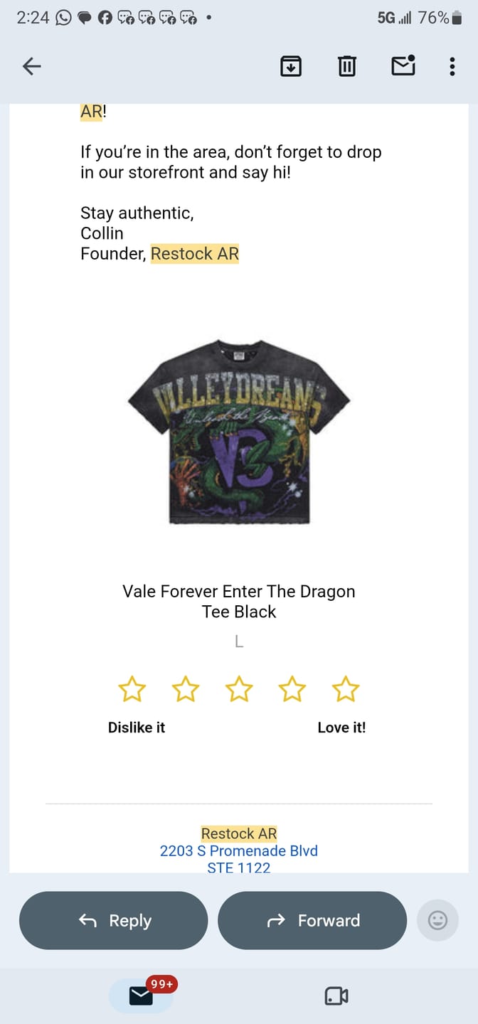 Customer photo review of Vale Forever Enter The Dragon Tee Black