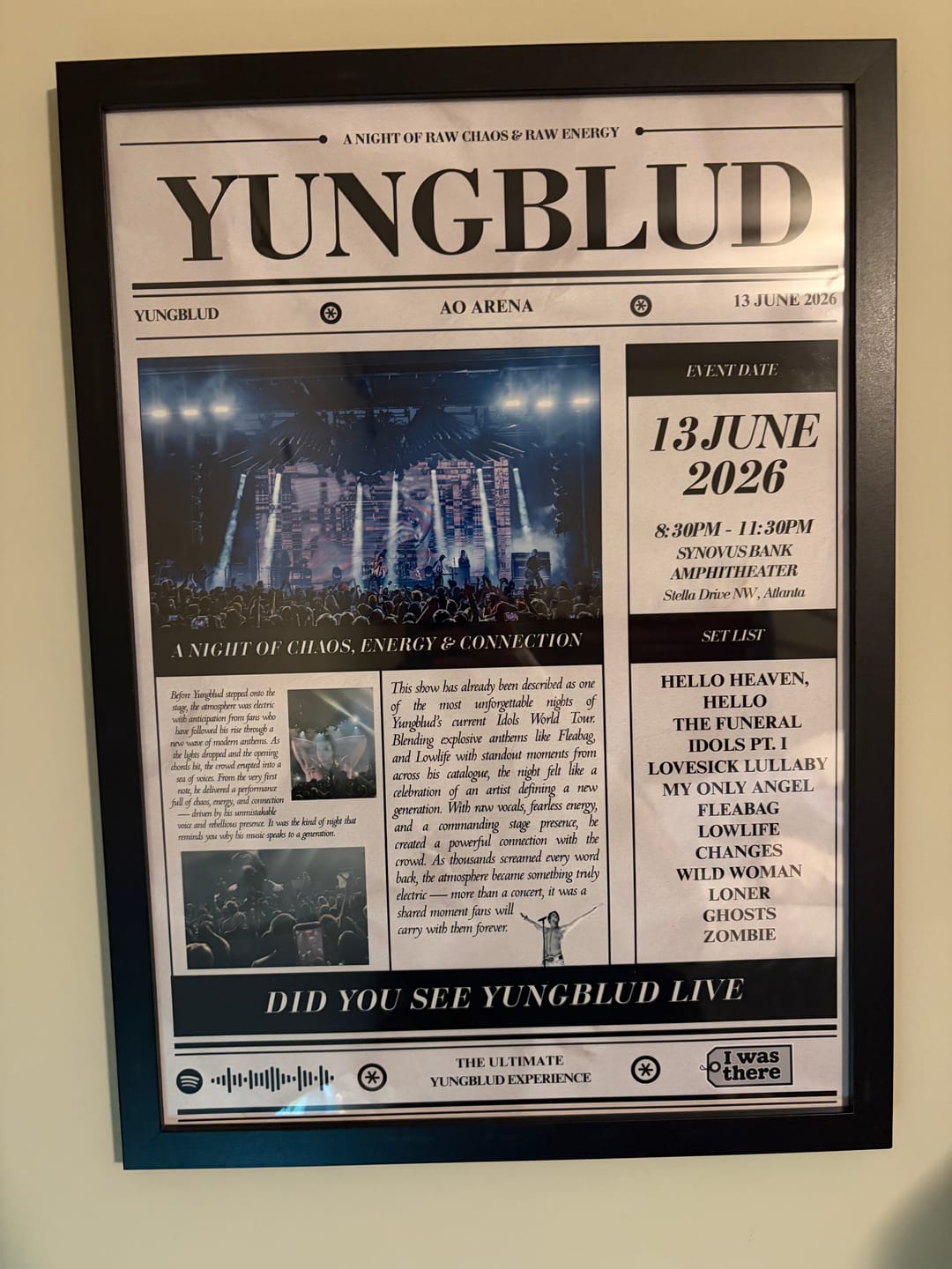 Customer photo review of YUNGBLUD - Personalised Newspaper Style Concert Poster (USA Tour)