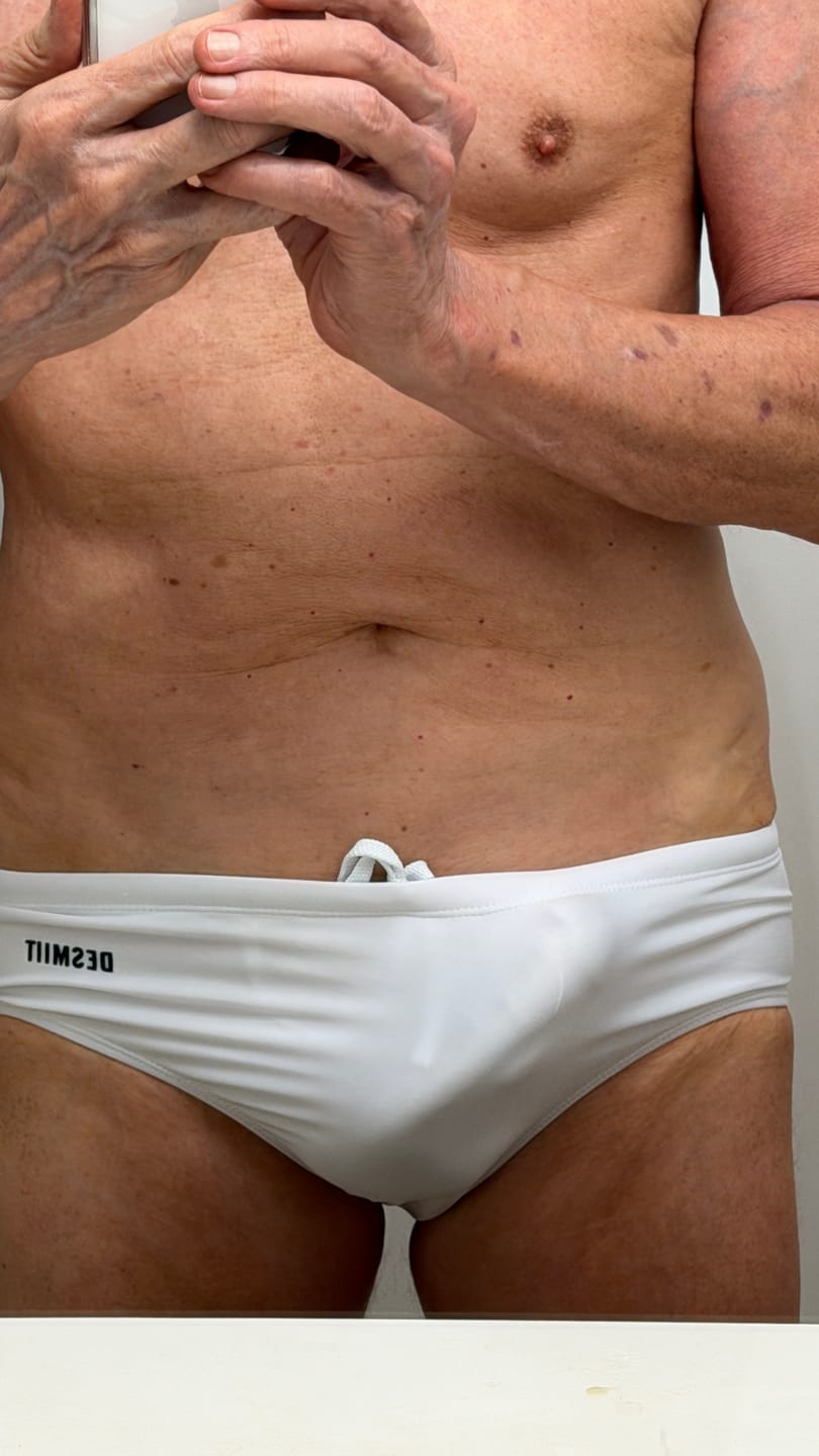 Customer photo review of Men’s Shiny Solid Color Swim Briefs