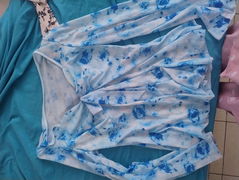 Customer photo review of Ninonine "Elowen" | Floral Mesh Bow-Front Peplum Top