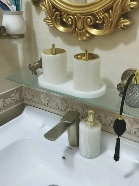 Customer photo review of White Onyx Marble Bath Trio