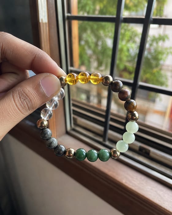 Customer photo review of Dhan Yog Bracelet – Natural Wealth & Prosperity Gemstone Bracelet