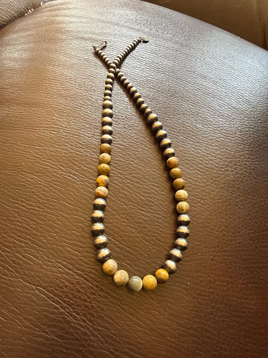 Customer photo review of Navajo Strung BB Agate & Sterling Sliver Graduated Pearl Necklace