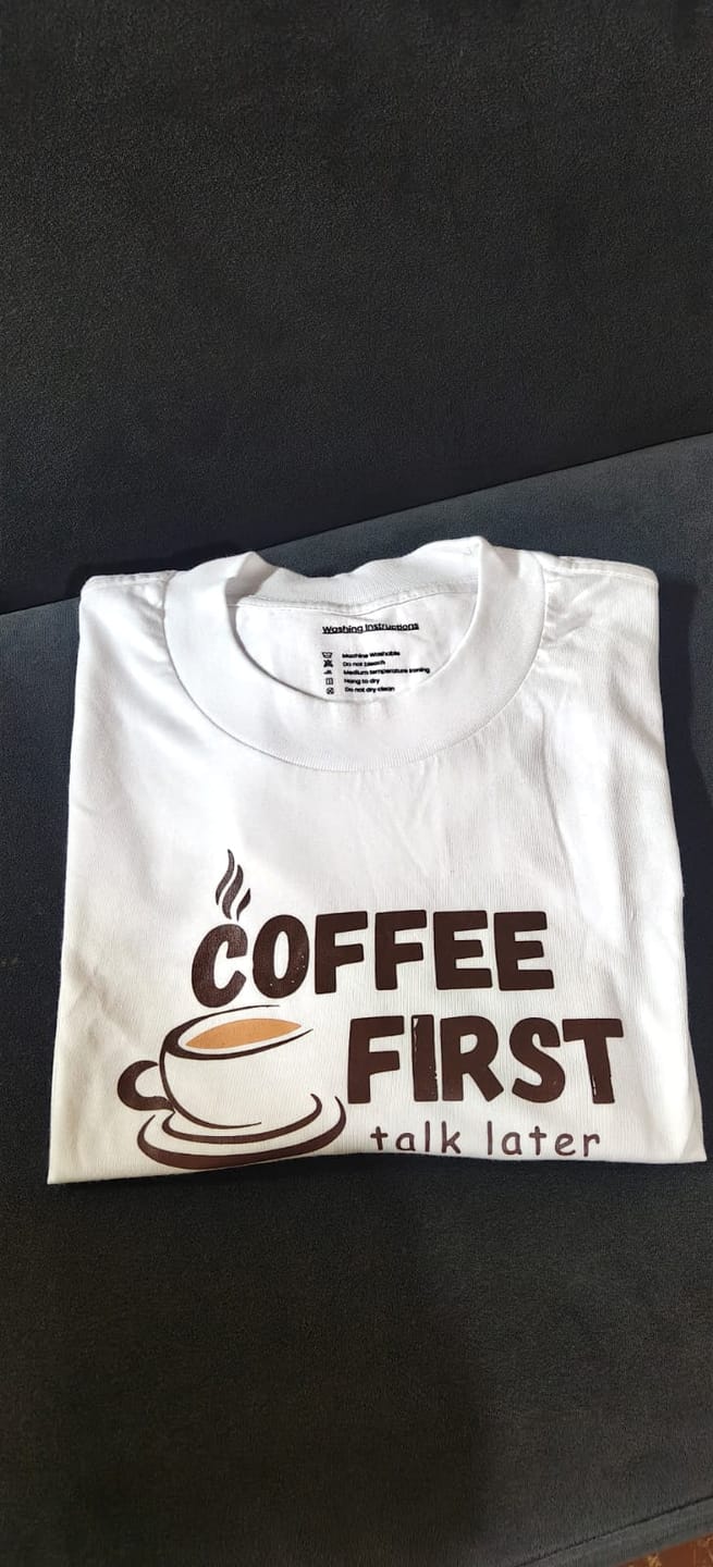 Customer photo review of Coffee First, Talk Later Oversized Tee - 100% Premium Cotton