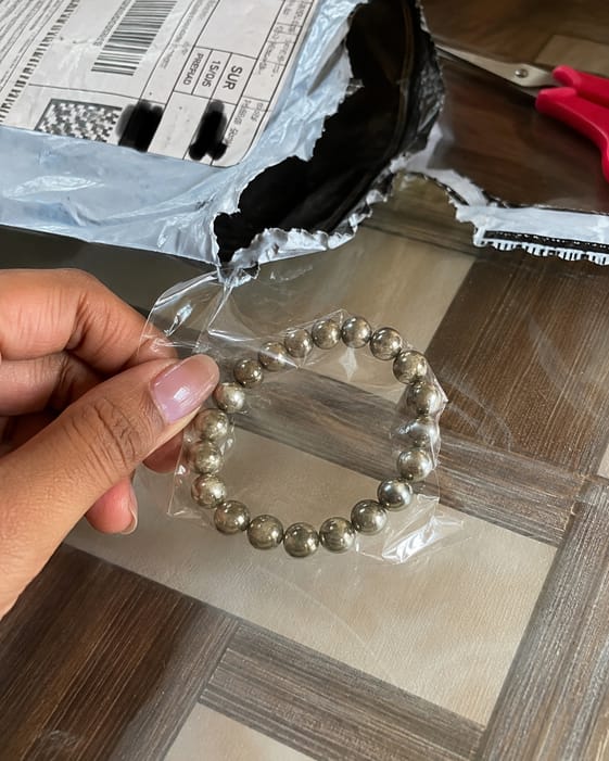 Customer photo review of Pyrite Bracelet – Natural Prosperity & Confidence Gemstone Bracelet