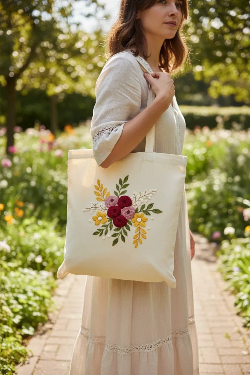 Customer photo review of Wrapzy Floral Embroidery Tote Bag