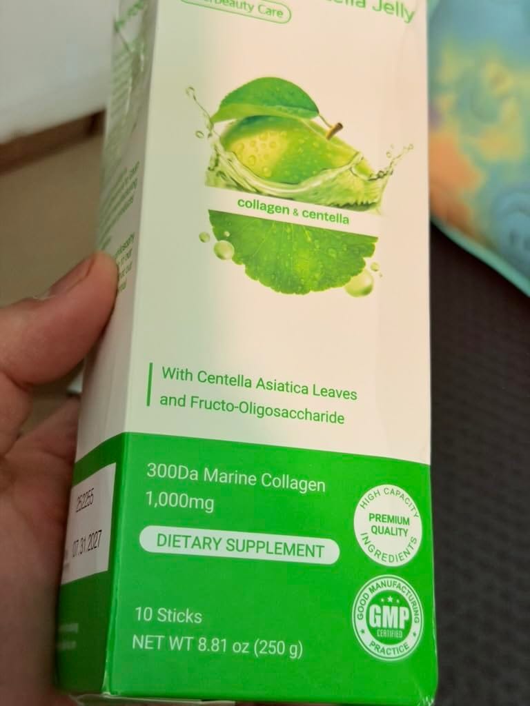 Customer photo review of FOODOLOGY Collagen Centella Jelly (Green Apple) – Collagen Peptide with PDRN – Biotin, Vitamin A & E for Skin Glow, Hair & Nails – 10 Sticks