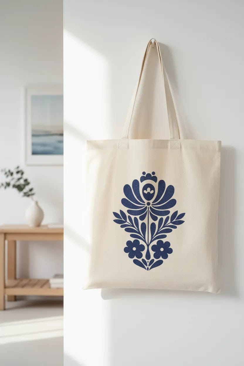 Customer photo review of Wrapzy Navy Folk Art Tote Bag