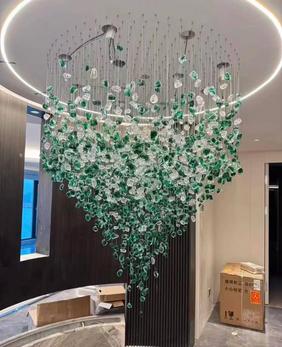 Customer photo review of Stone Crystal Staircase Chandelier