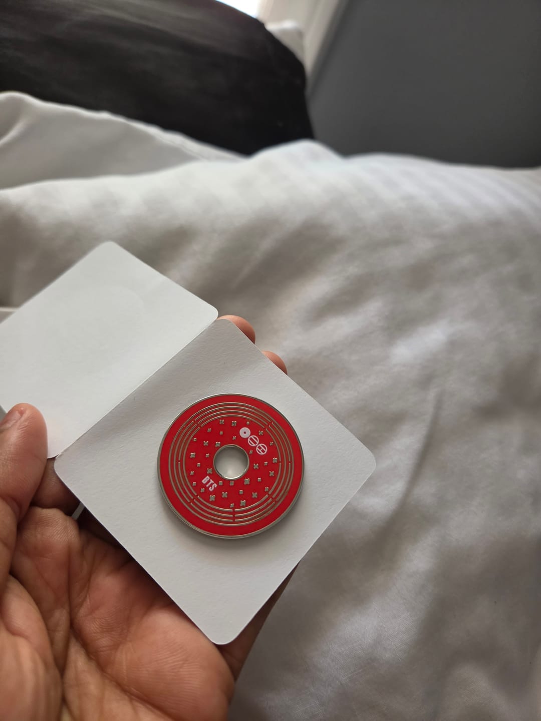 Customer photo review of BTS Arirang CD Enamel Pins