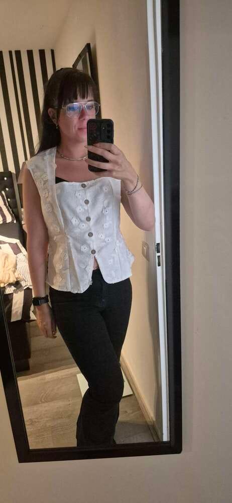 Customer photo review of Ninonine "Seraphina" | Embroidered Eyelet Square-Neck Top