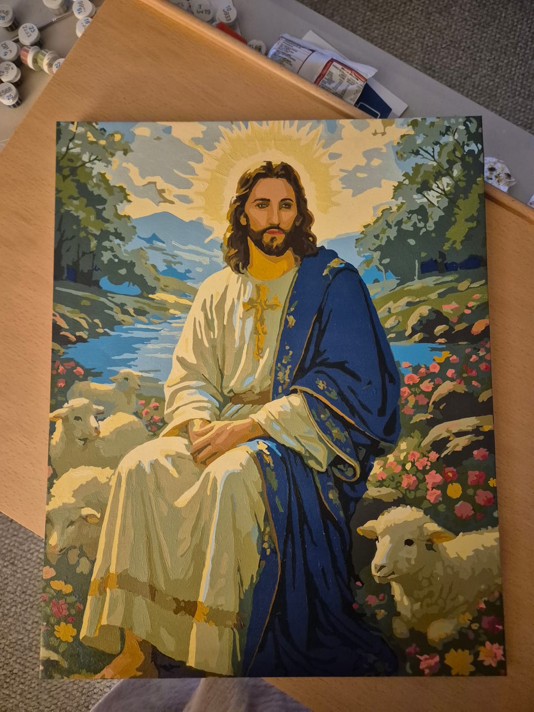Customer photo review of Jesus with lambs | Paint by Number