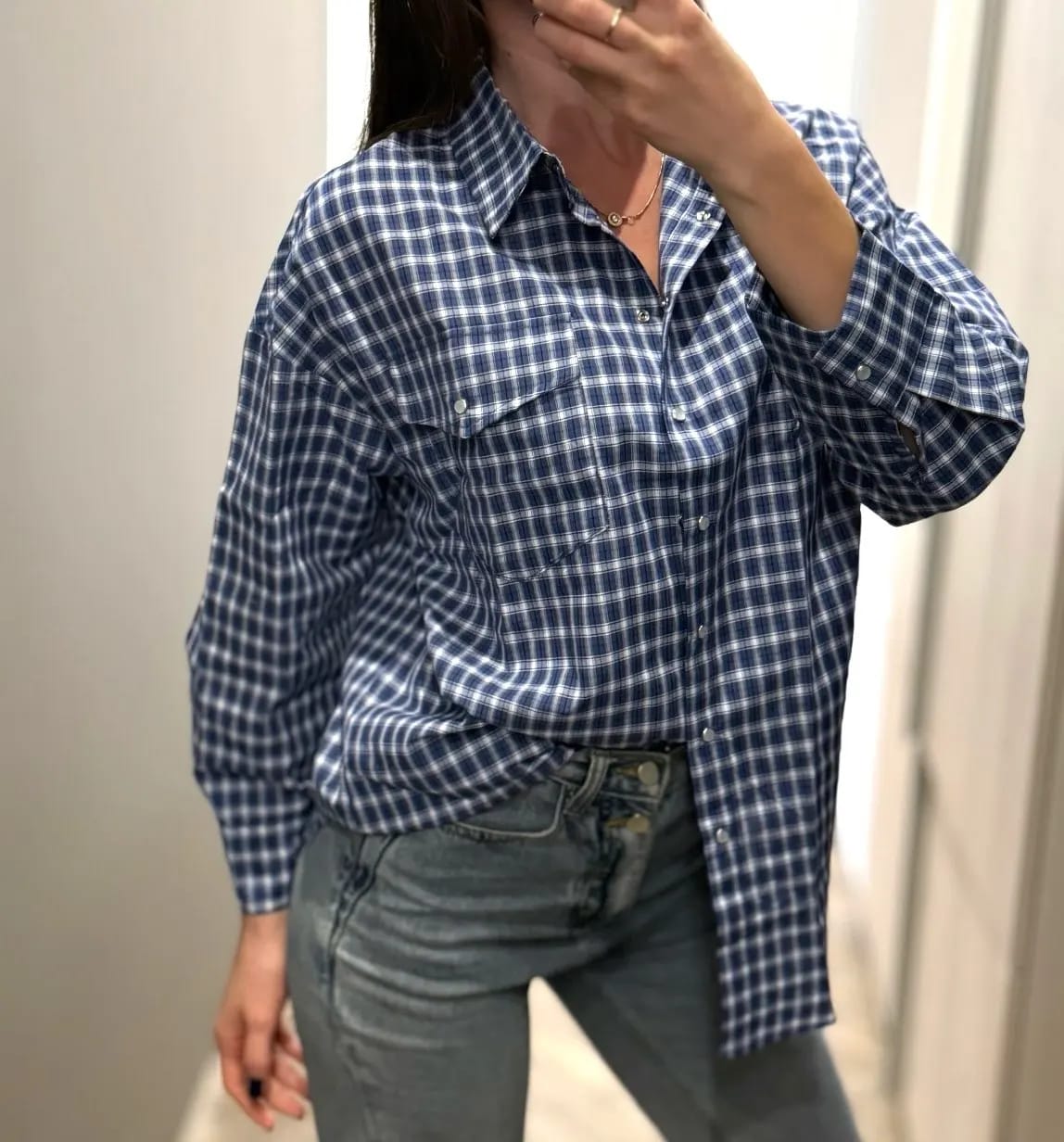 Customer photo review of Julia Vintage Plaid Long Sleeve Top