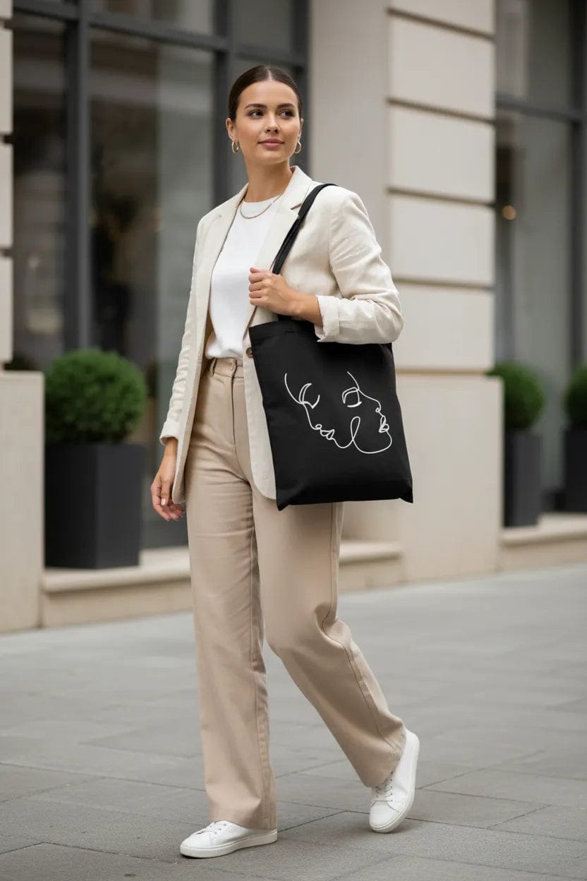 Customer photo review of Wrapzy One Line Art Face Tote Bag