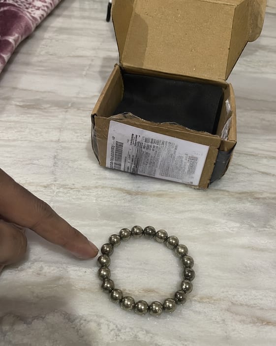 Customer photo review of Pyrite Bracelet – Natural Prosperity & Confidence Gemstone Bracelet