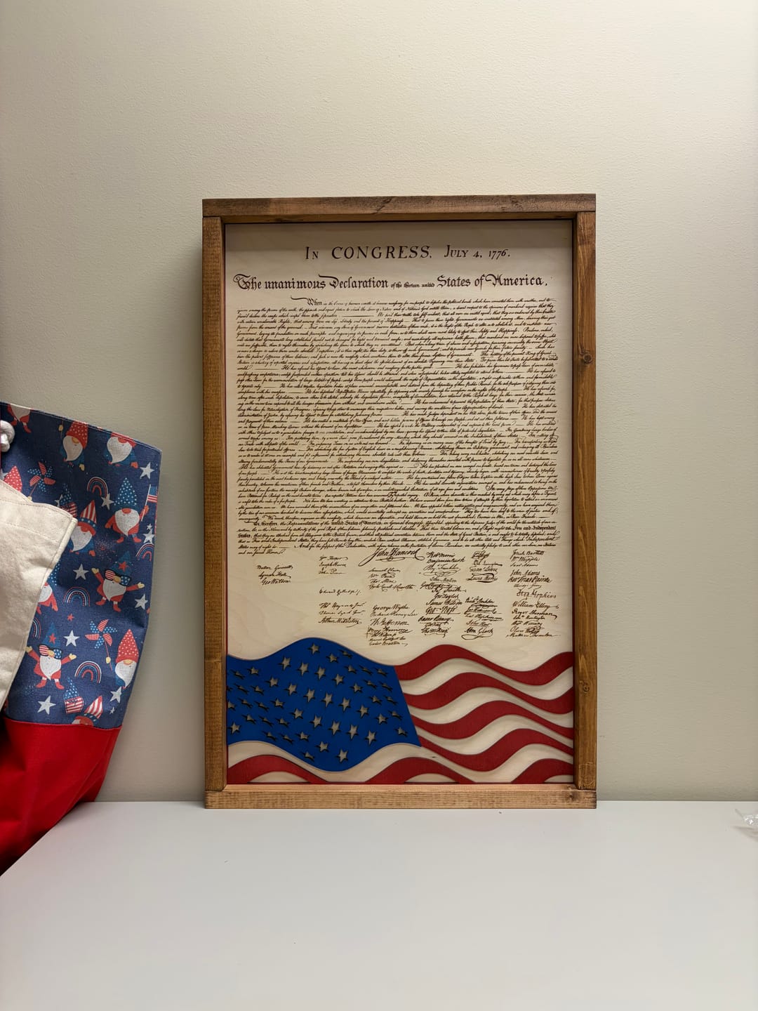 Customer photo review of Declaration of Independence & Flag Design | Patriotic Laser Engraved & Framed Wall Art