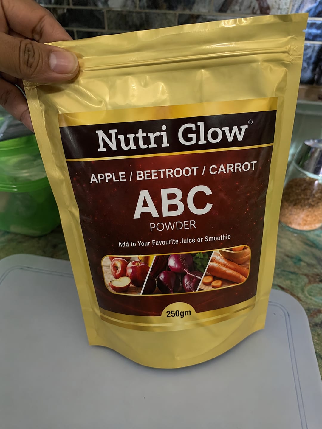 Customer photo review of Nutri Glow ABC Powder 250g – Apple Beetroot Carrot | Natural Energy & Nutrition | Mix in Smoothies, Juice & Recipes