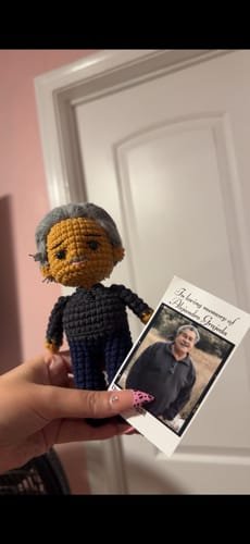 Customer photo review of Dolly® Personalized Crochet Doll with Photo Card