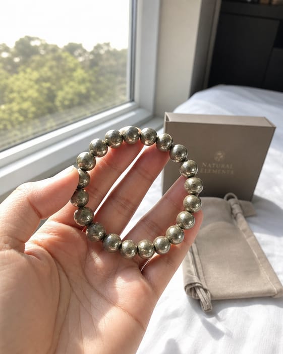Customer photo review of Pyrite Bracelet – Natural Prosperity & Confidence Gemstone Bracelet