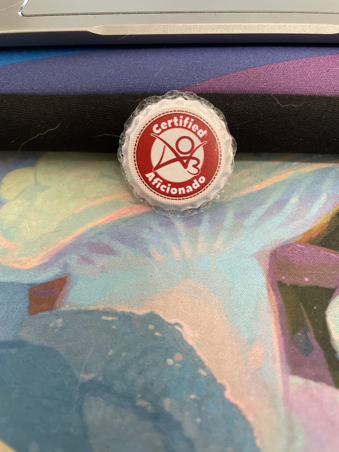 Customer photo review of AO3 Aficionado Bottle Cap Pin