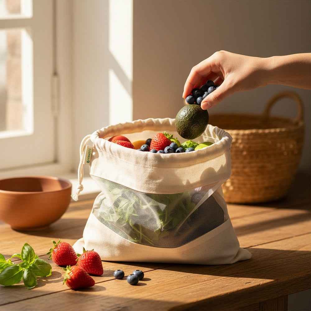 Customer photo review of Wrapzy Cotton Drawstring Vegetable Bags