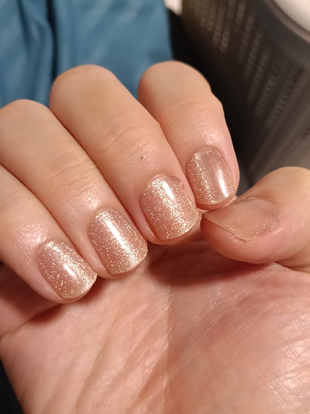 Customer photo review of Champagne Anastasia Shimmer DIY Semicured Gel Nail Sticker Kit