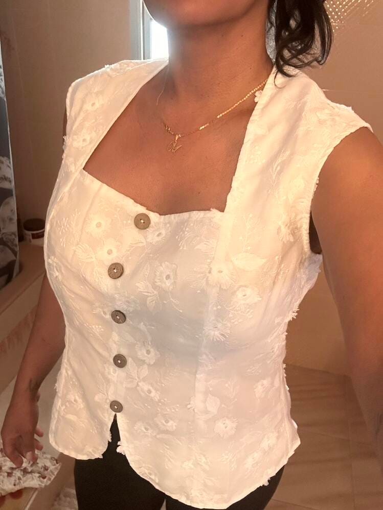 Customer photo review of Ninonine "Seraphina" | Embroidered Eyelet Square-Neck Top