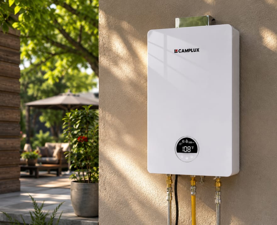 Customer photo review of 3.18 GPM Indoor Propane Tankless Water Heater with Wall Thimble, White