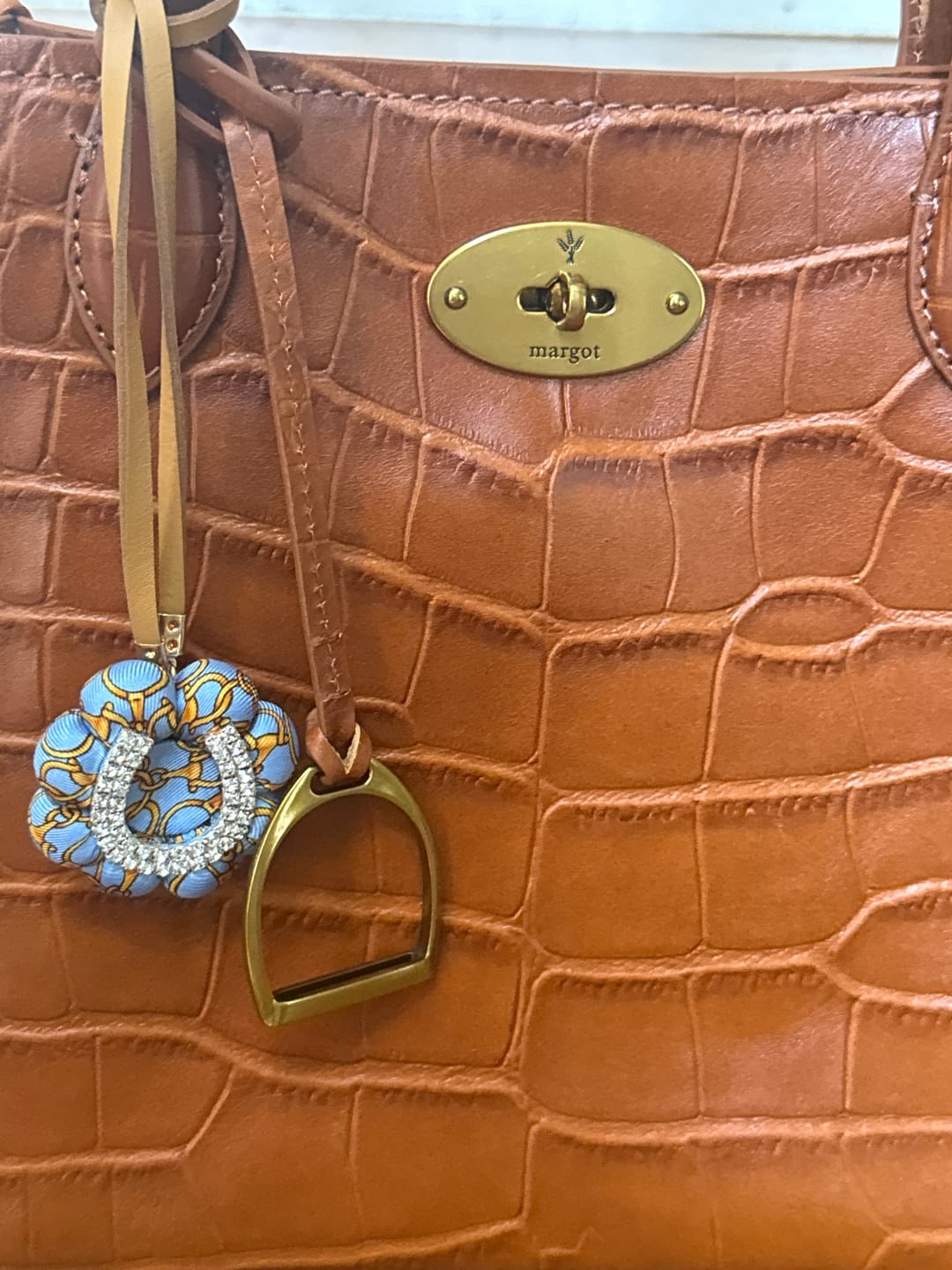 Customer photo review of Horsebit Vintage Silk Necktie Bag Charm