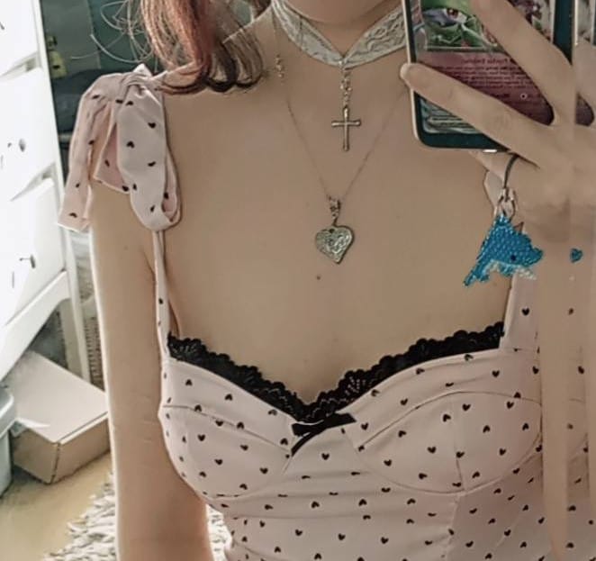 Customer photo review of Magnolia Sancta Cross Lace Wide Choker